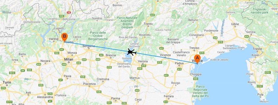 Venice to Como helicopter transfer flight Venice to Como helicopter transfer flight